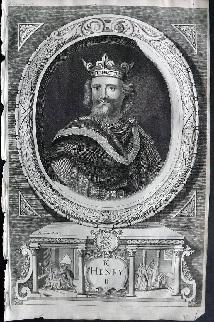 Rapin de Thoyras, Paul C1740 Folio Portrait. King Henry II: Copper Plate Published 1732-51, London for "The History of England" by Paul Rapin de Thoyras. Translated by Nicholas Tindal. Paper Size: 15 x 9.5 inch (38 x 24cm) Good condition