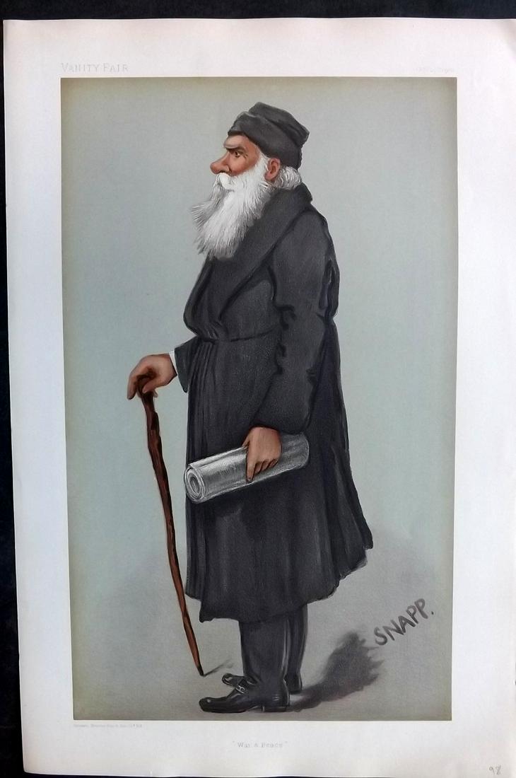 Vanity Fair Print 1901 Leo Tolstoy, Literary: Chromolithograph Published 1869-1914, London for "Vanity Fair" Paper Size: 15 x 10 inch (38 x 25cm) Approx. Good Condition