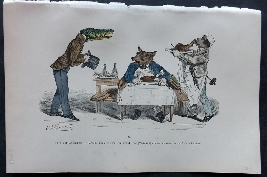 Grandville, J. J. 1869 HC Anthropomorphic Print. Crocodile, Wolf, Dog 10 (1 of 2)