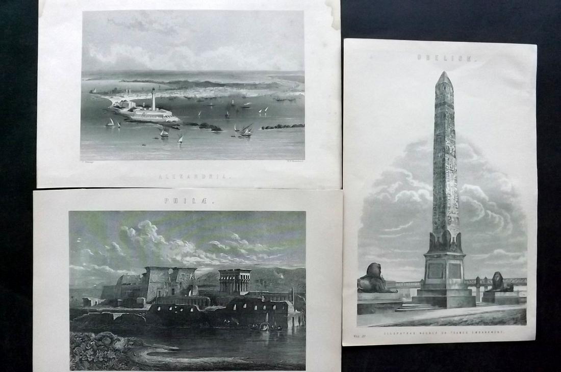 National Encyclopedia 1891 Lot of 3 Prints. Egypt. Cleopatra's Needle & Alexandria (1 of 2)