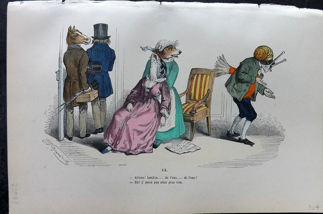 Grandville, J. J. 1869 HC Anthropomorphic Print. Horse, Dog, Fish, Snail 20 (1 of 2)