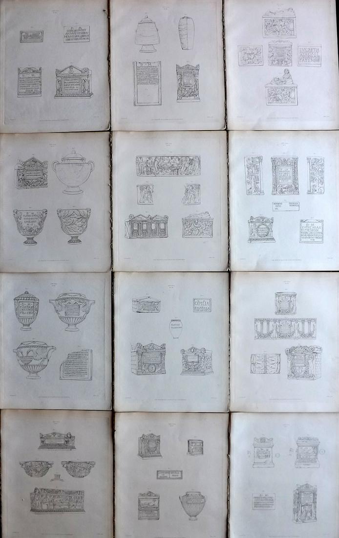 British Museum Ancient Marbles 1818 Lot of 12 Folio Vases, Antiquities: Stipple Engravings Published 1812-61, London for "A Description of the Collection of Ancient Marbles in the British Museum" by the British Museum, Department of Greek and Roman Antiquities. Paper Size