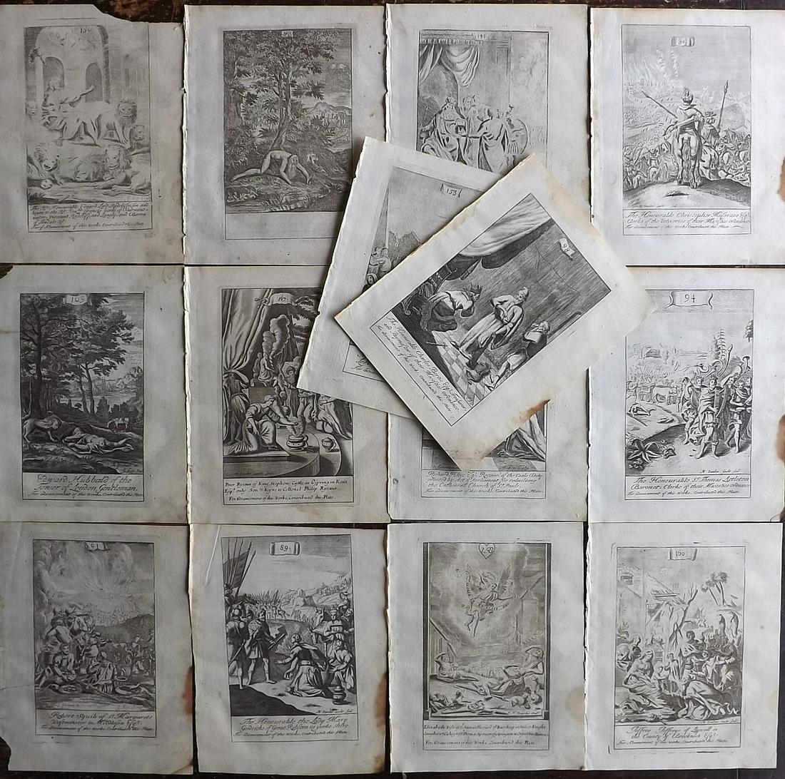 Fontaine, Nicolas 1711 Lot of 14 Antique Religious Prints: 14 Sheets containing 28 Engravings (Printed both sides) Copper Plates Published 1711, London for "The History of the Old and New Testament Extracted out of Sacred Scripture" by Le Sieur de Royaumont (