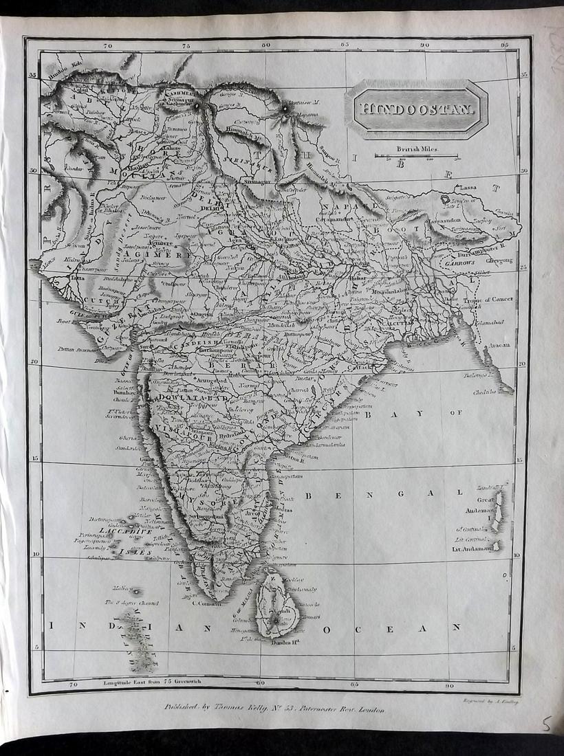 Kelly, Christopher 1836 Antique Map. India Hindoostan (1 of 2)