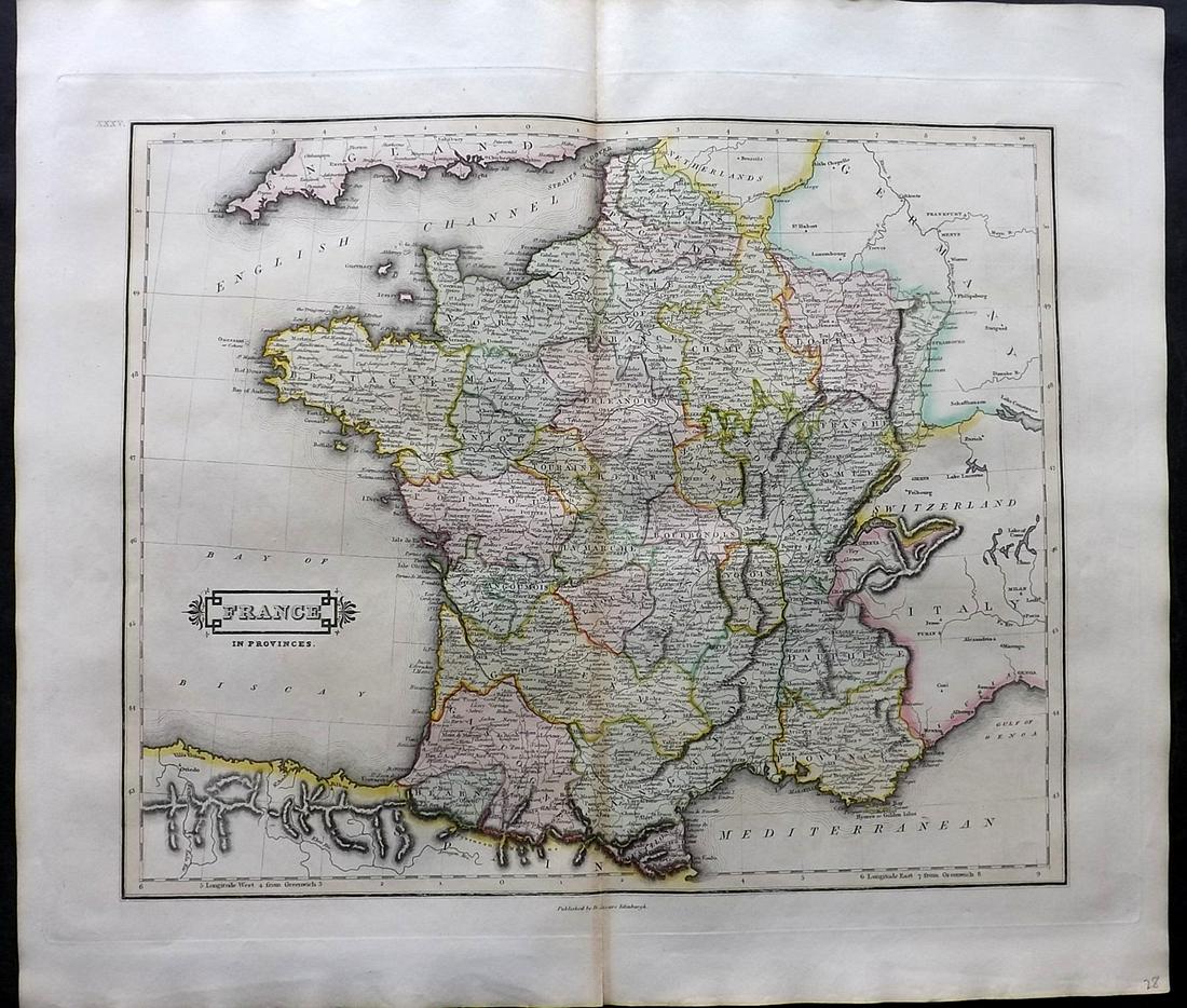 Lizars, Daniel 1831 LG Rare HC Map. France in Provinces (1 of 2)