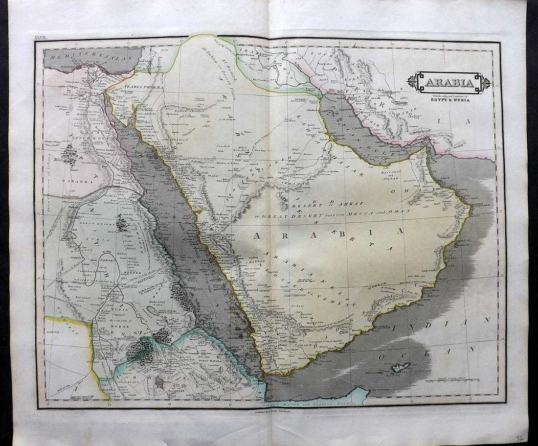 Lizars, Daniel 1831 LG Rare HC Map. Arabia (1 of 2)