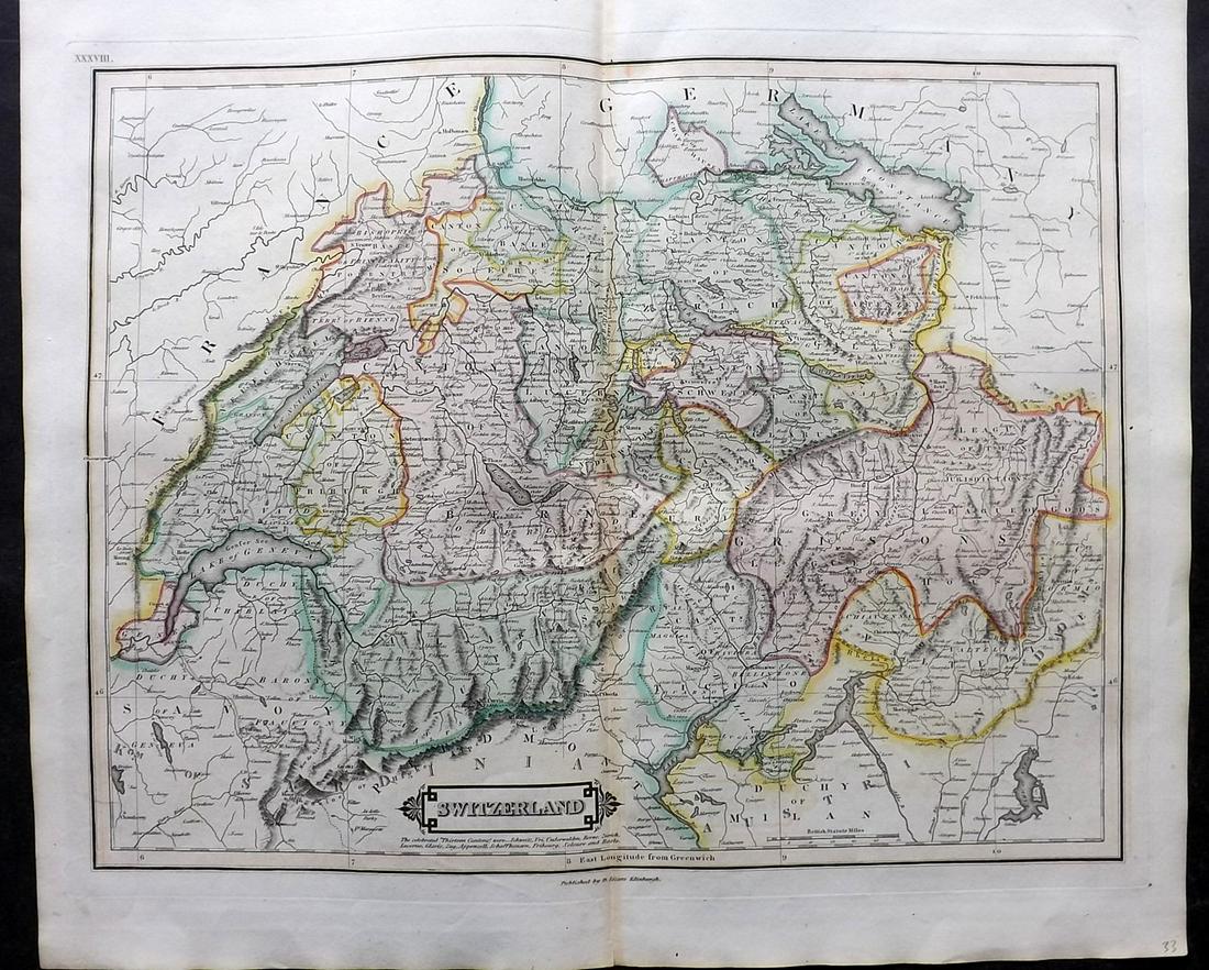 Lizars, Daniel 1831 LG Rare HC Map. Switzerland (1 of 2)