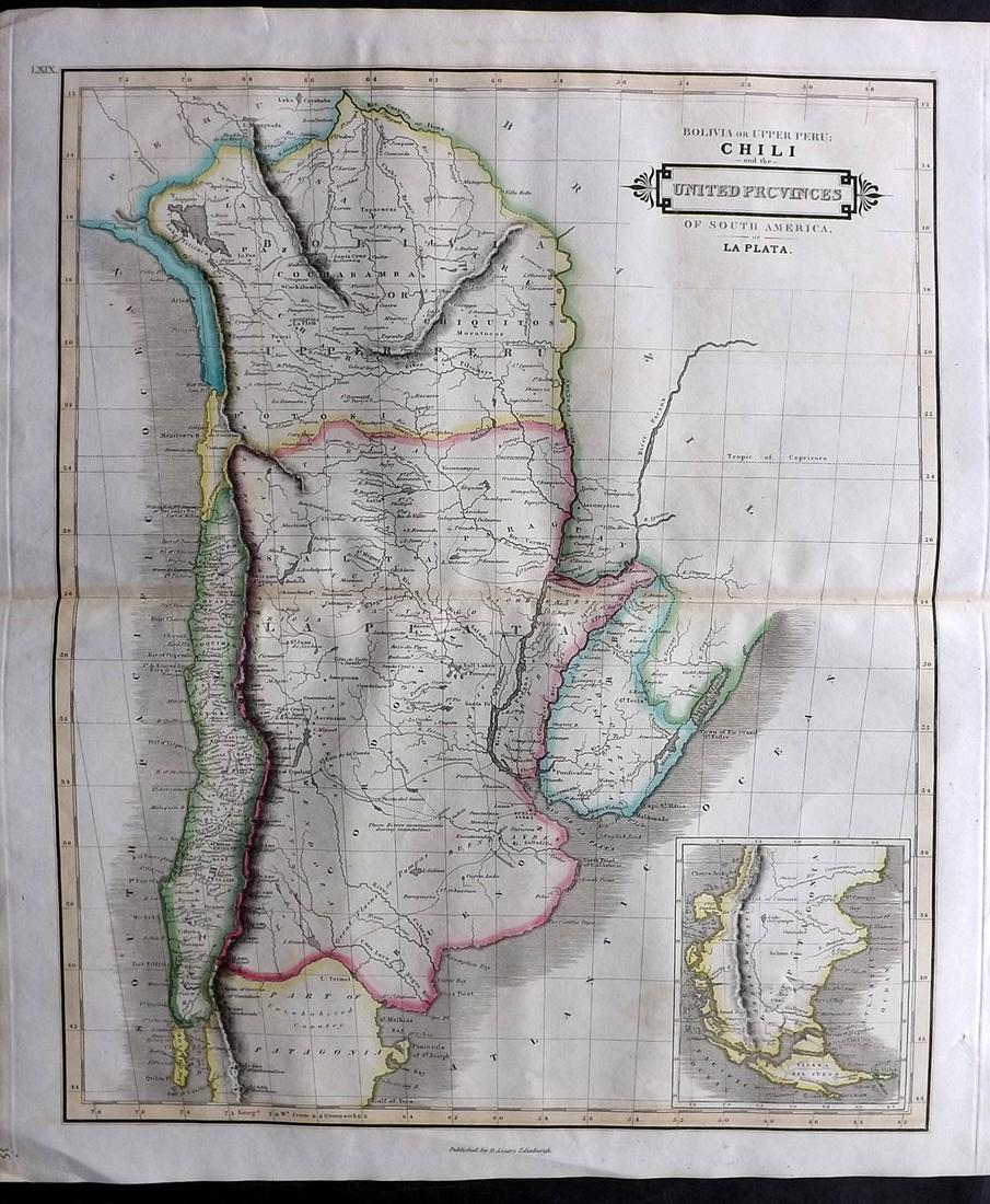 Lizars, Daniel 1831 LG Rare HC Map. Bolivia or Upper Peru, Chile La Plata (1 of 2)