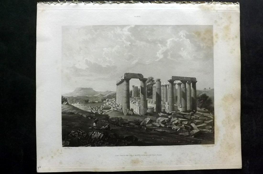 Bennett after Foster 1818 Folio Print. Temple of Apollo, Greece 27: Aquatint Published 1812-61, London for "A Description of the Collection of Ancient Marbles in the British Museum" by the British Museum, Department of Greek and Roman Antiquities. Paper Size: 13.5 x 1