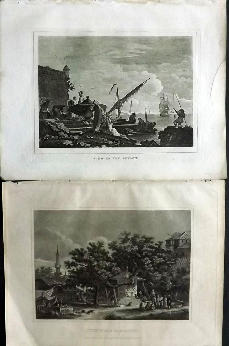 Kelly, Christopher 1836 Pair of Prints. Damascus Syria & Levant: Copper Plate Published 1836, London for "A New and Complete System of Universal Geography" by Christopher Kelly. Paper Size: 10.5 x 8 inch (27 x 20cm) Good Condition