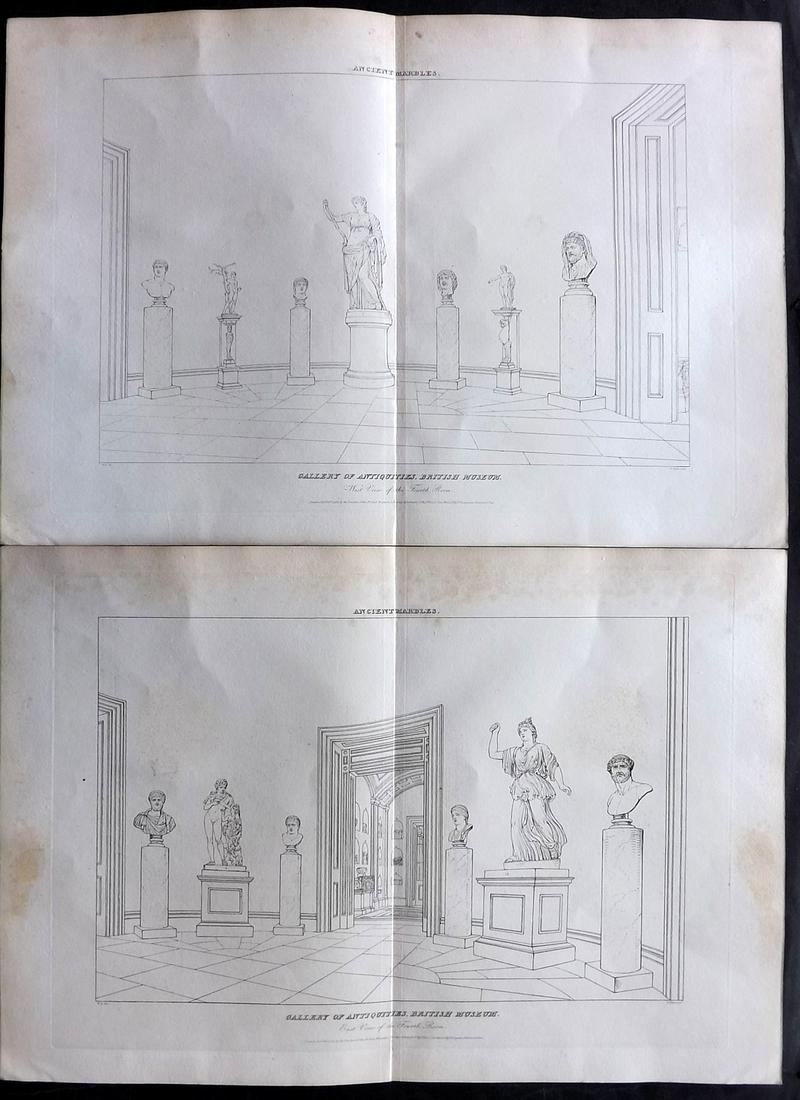 British Museum Ancient Marbles 1818 Pair of LG Prints. Gallery of Antiquities, British Museum (1 of 2)