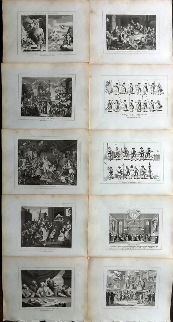 Hogarth, William 1808 Lot of 10 Antique Satire Prints (1 of 2)