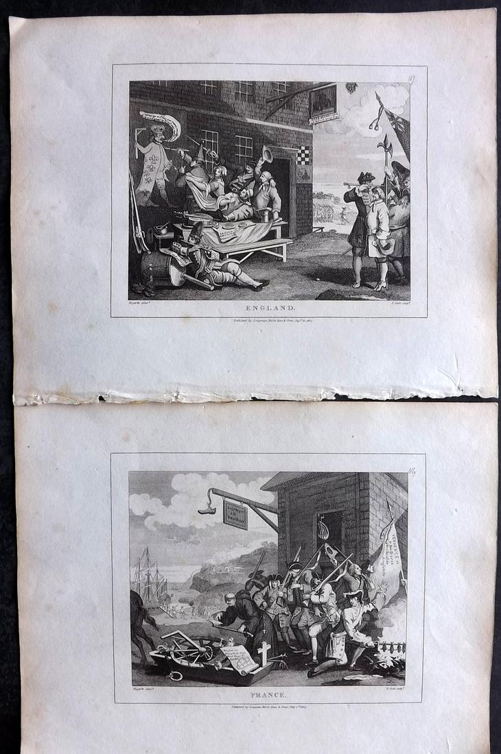 Hogarth, William 1808 Set of 2 Prints. The Invasion - England & France (1 of 2)