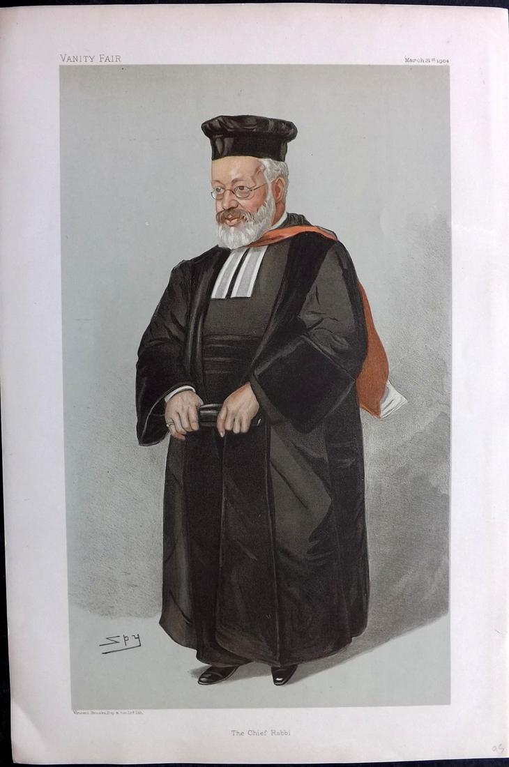 Vanity Fair Print 1904 Rev Hermann Adler, Jewish Judaica Rabbi: Chromolithograph Published 1869-1914, London for "Vanity Fair" Paper Size: 15 x 10 inch (38 x 25cm) Approx. Good Condition