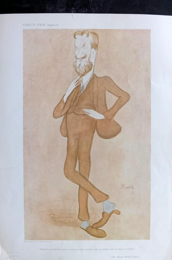Vanity Fair Print 1905 George Bernard Shaw by Max Beerbohm. Literary (1 of 1)