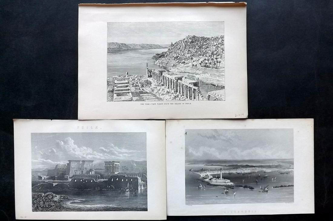 Egypt 1880's/90's Lot of 3 Prints. Philae & Alexandria (1 of 2)