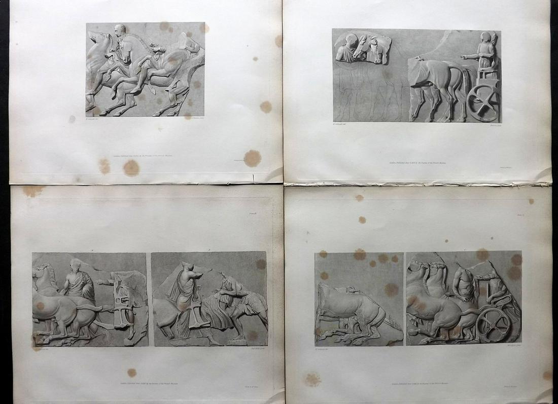 British Museum Ancient Marbles 1839 Lot of 4 Ancient Marble Prints: Steel Engravings Published 1812-61, London for "A Description of the Collection of Ancient Marbles in the British Museum" by the British Museum, Department of Greek and Roman Antiquities. Paper Size: