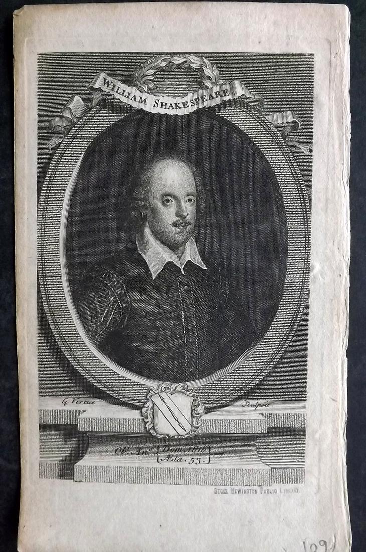 William Shakespeare 1747 Antique Portrait Print (1 of 2)