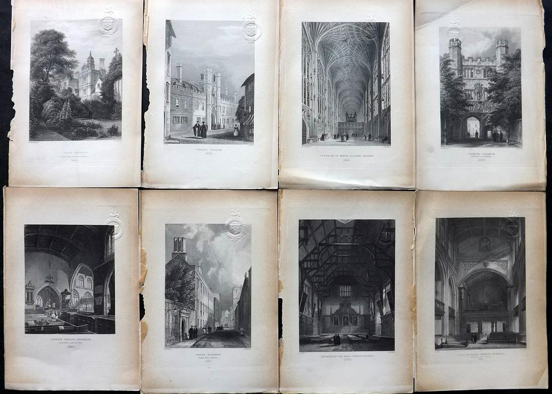 Cambridge - Le Keux, J. Lot of 8 Steel Engraved Views (Library Stamps) (1 of 2)