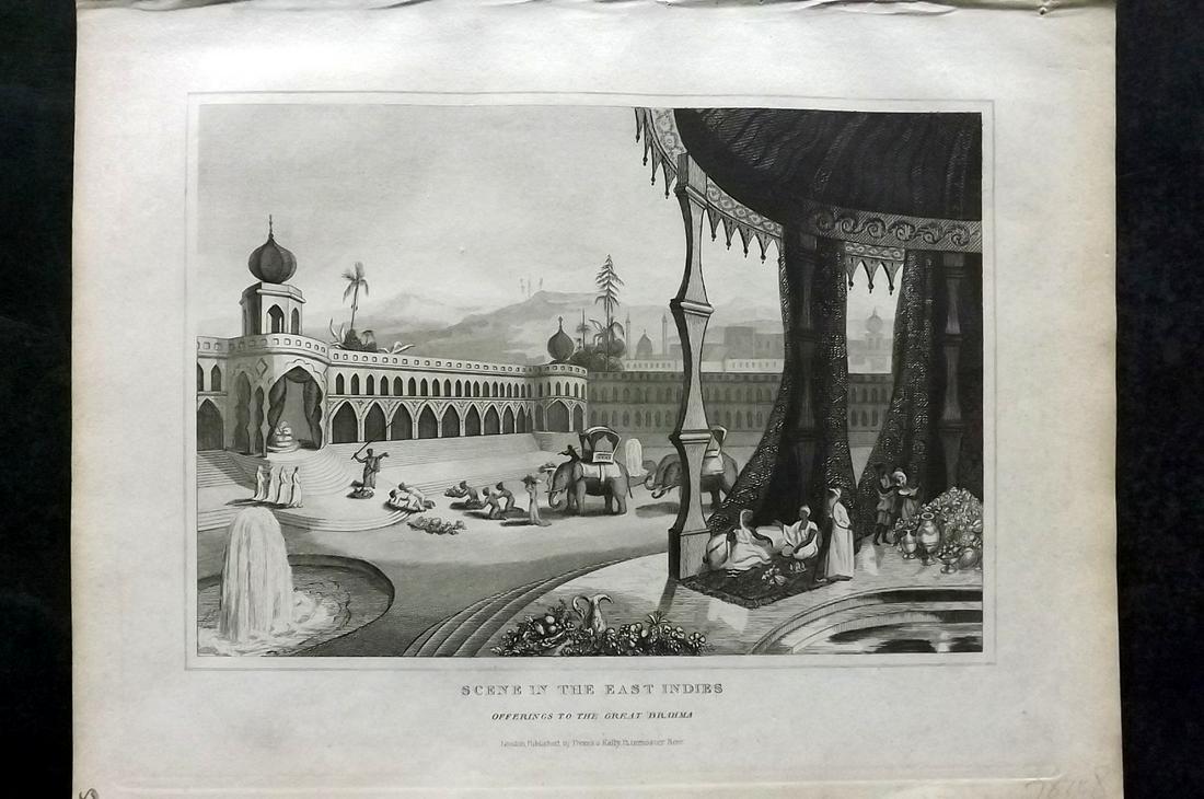 Kelly, Christopher 1836 Print. Scene in the East Indies: Copper Plate Published 1836, London for "A New and Complete System of Universal Geography" by Christopher Kelly. Paper Size: 10.5 x 8 inch (27 x 20cm) Good Condition