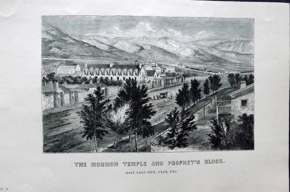National Encyclopedia 1891 Print. Mormon Temple, Salt Lake City, Utah (1 of 2)