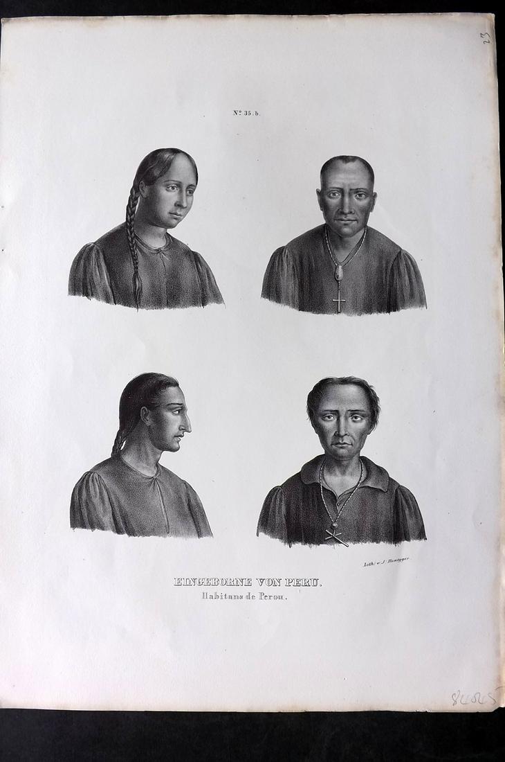 Schinz & Brodtmann C1840 Folio Print. Neuhollander 24 Australia Aborigines: Folio Lithograph Published 1834-45, Zurich for "Naturgeschichte und Abbildungen der Menschen..." by Heinrich Rudolph Schinz. Lithographed by Karl Joseph Brodtmann. Paper Size: 14.5 x 10.5 inch (37 x 2