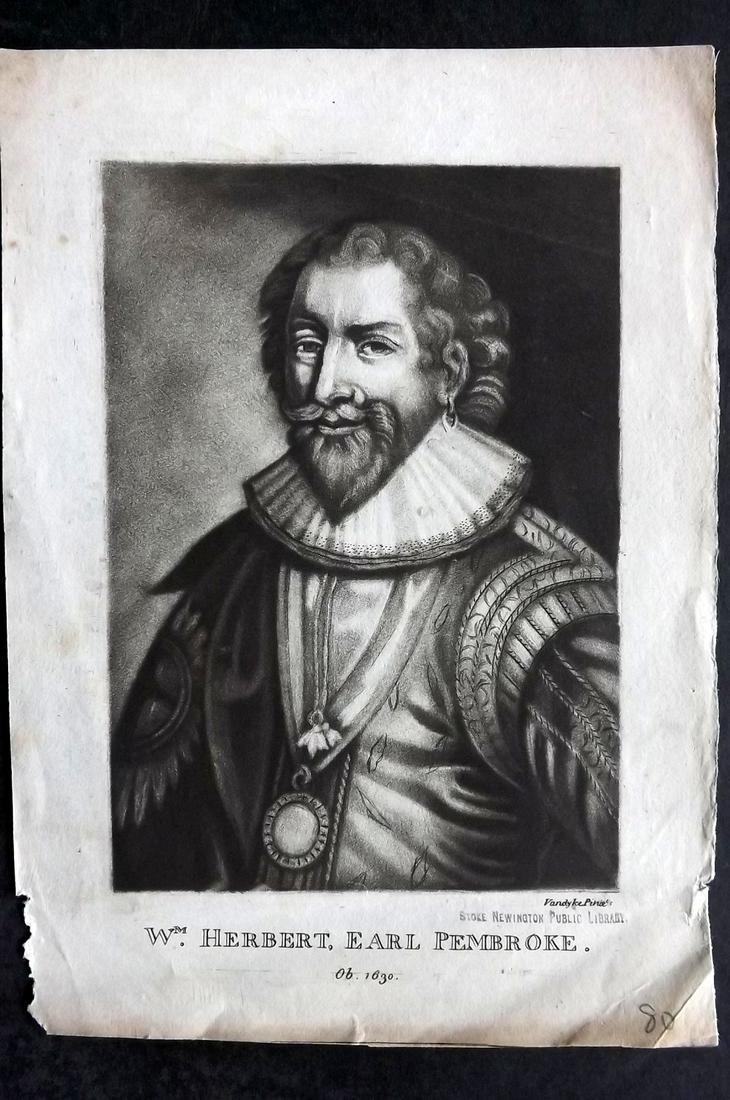 After Anthony van Dyck C1780 Mezzotint Portrait. Earl Pembroke (1 of 2)