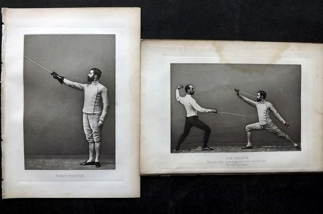 Badminton Library 1890 Lot of Pair of Antique Sword Fencing Prints (1 of 2)