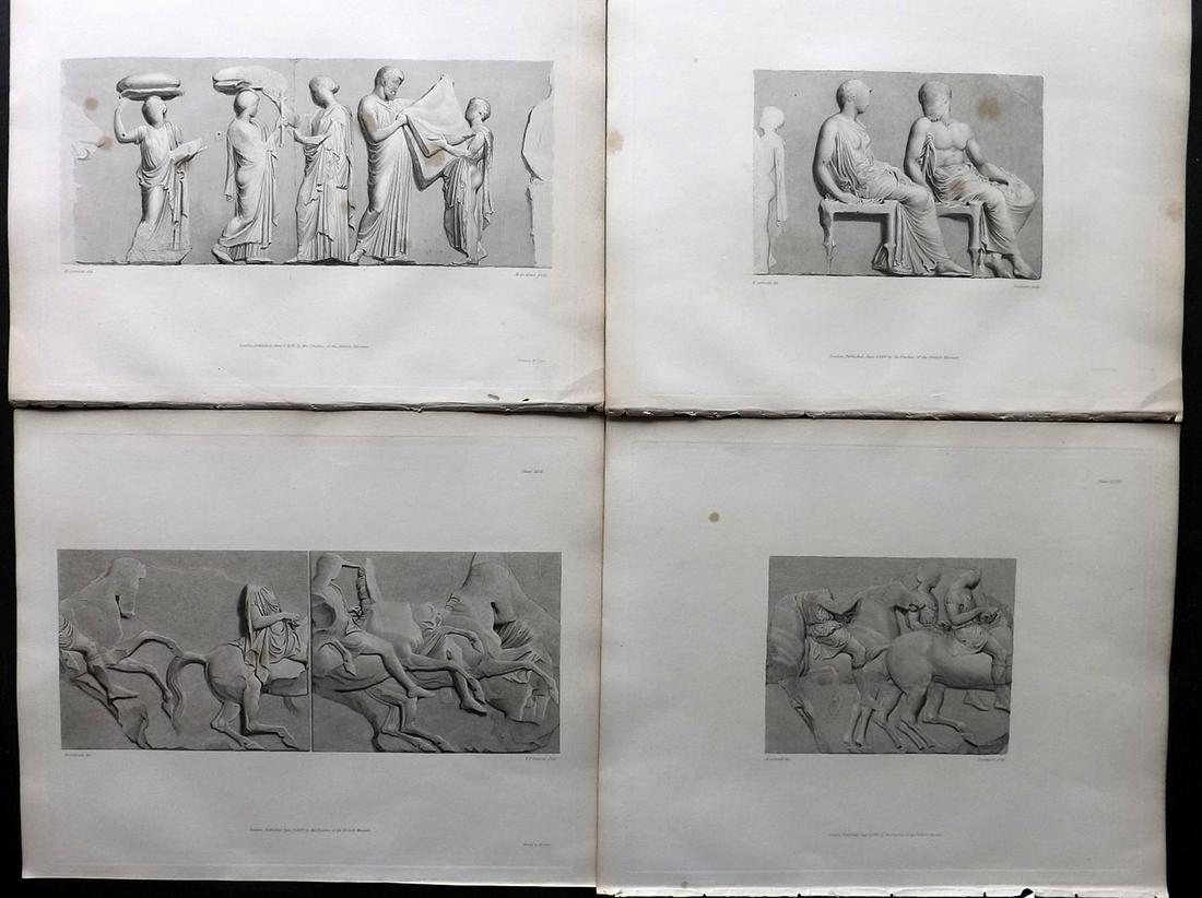 British Museum Ancient Marbles 1839 Lot of 4 Ancient Marble Prints: Steel Engravings Published 1812-61, London for "A Description of the Collection of Ancient Marbles in the British Museum" by the British Museum, Department of Greek and Roman Antiquities. Paper Size: