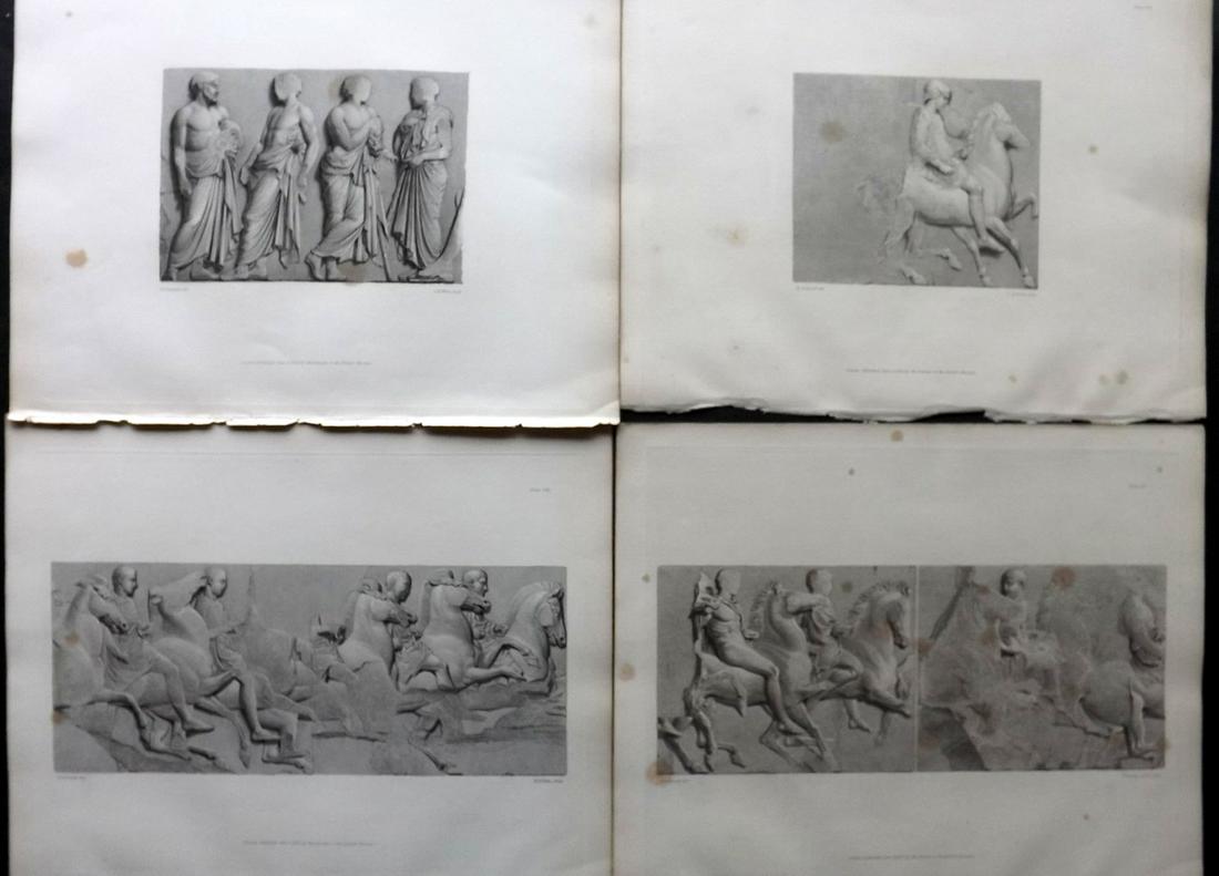 British Museum Ancient Marbles 1839 Lot of 4 Ancient Marble Prints: Steel Engravings Published 1812-61, London for "A Description of the Collection of Ancient Marbles in the British Museum" by the British Museum, Department of Greek and Roman Antiquities. Paper Size: