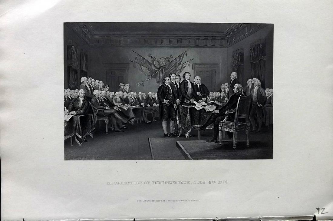 Hume, David C1860 Print. Declaration of Independence. USA American Revolution (1 of 2)