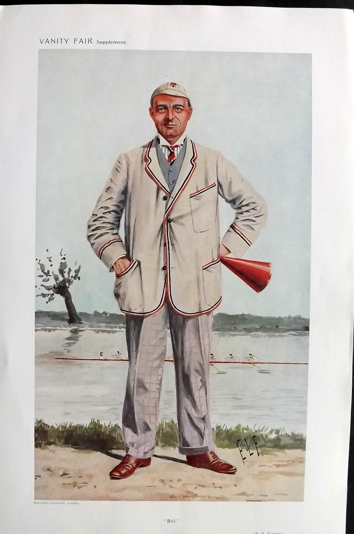 Vanity Fair Print 1910 Robert H. Forster, Rowing: Chromolithograph Published 1869-1914, London for "Vanity Fair" Paper Size: 15 x 10 inch (38 x 25cm) Approx. Good Condition
