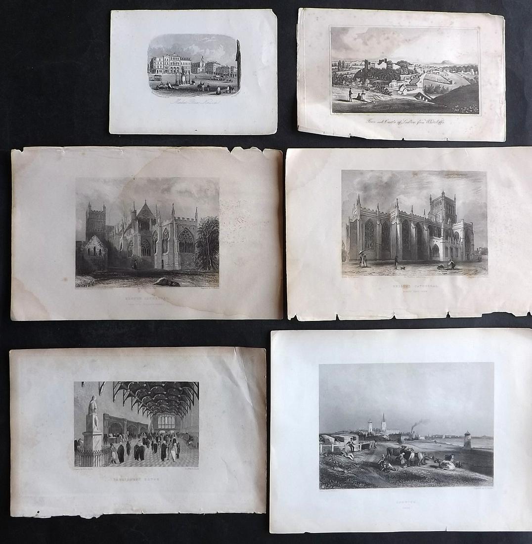 British Views 19th Cent. Lot of 6 Steel Engravings: Steel Engravings. Examples by Winkles, Hinton, Blackie and others. Paper Size: Up to 10.5 x 6.5 inch (27 x 16.5cm) Some toning and water staining in parts. Images generally fine
