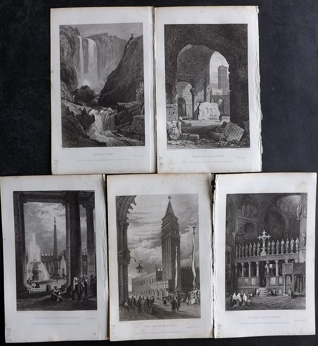 Prout, Samuel 1833 Lot of 5 Views of Italy. Venice, Rome, Terni: Steel Engraving published 1831-33, London for "The Tourist in Italy" By Thomas Roscoe. Illustrated by Samuel Prout. Paper Size: 8 x 5 inch (20 x 13cm) Very minor toning present in parts. Good Conditio