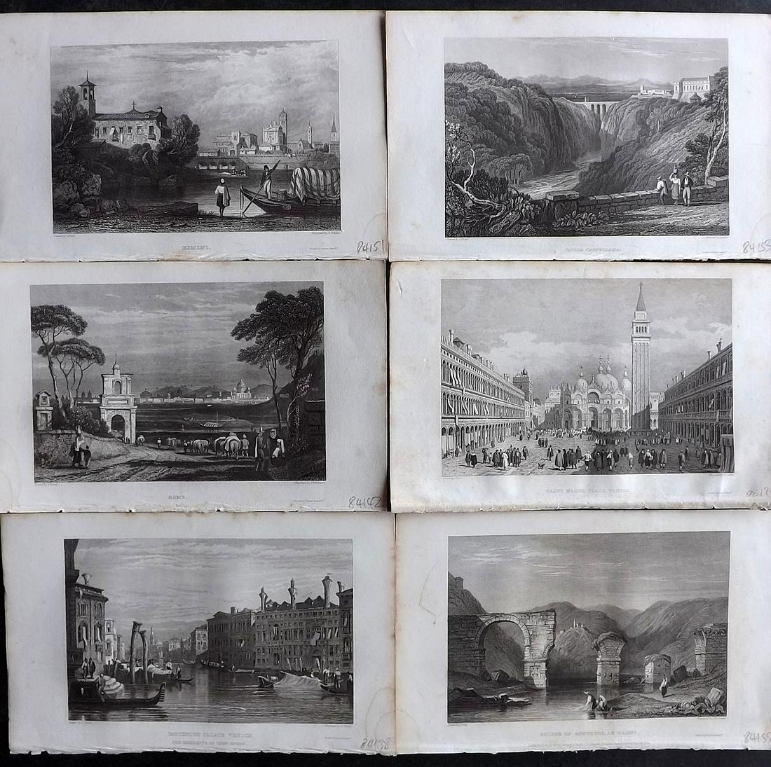 Prout, Samuel 1833 Lot of 6 Views of Italy. Venice, Rome, Rimini: Steel Engraving published 1831-33, London for "The Tourist in Italy" By Thomas Roscoe. Illustrated by Samuel Prout. Paper Size: 8 x 5 inch (20 x 13cm) Very minor toning present in parts. Good Conditio