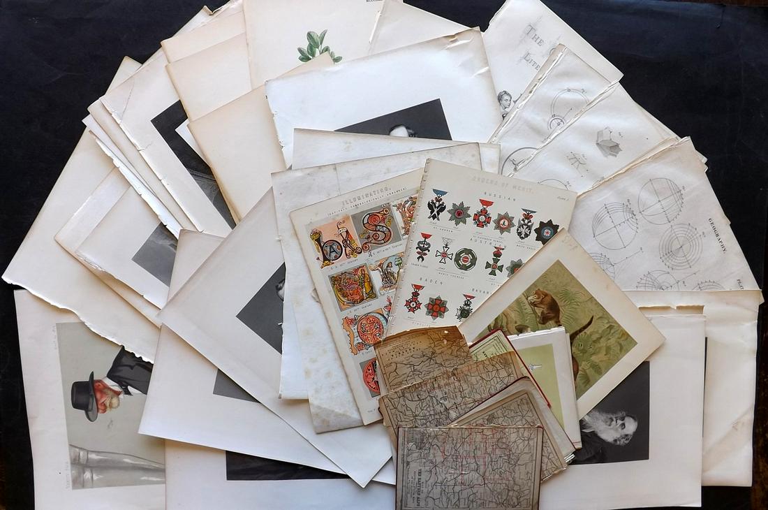 Mixed Prints 19th Cent. Lot of 50 Engravings and Lithos (1 of 7)