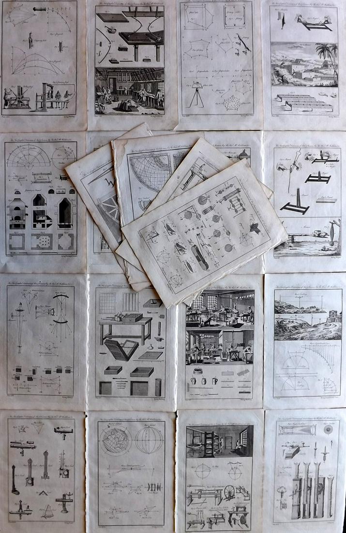 Middleton, Erasmus 1778 Lot of 20 Folio Science & Tech Prints: Some plates with multi subjects on the same plate. Folio Copper Plates Published 1778, London for "The New Complete Dictionary of Arts and Sciences" by the Rev. Erasmus Middleton and others. Paper Siz