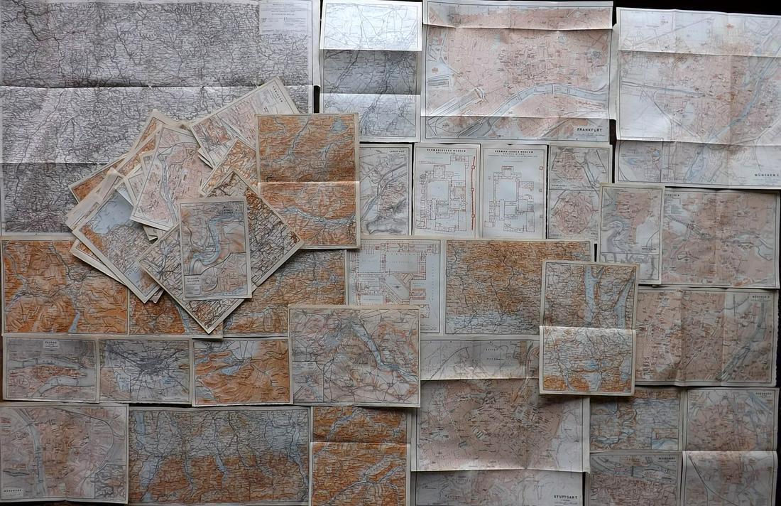 Baedeker, Karl 1910 Lot of 50 Antique Maps. Southern Germany (1 of 6)