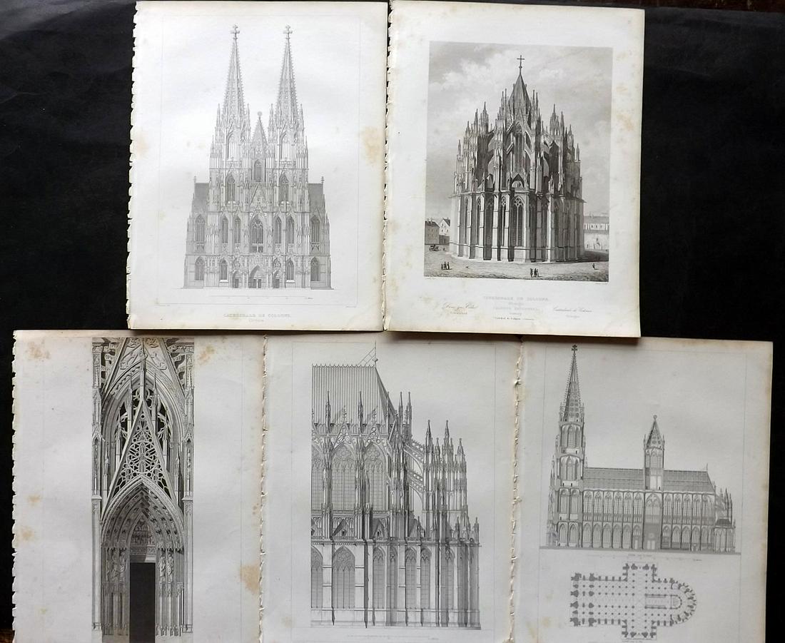 Gailhabaud, Jules 1850 Lot of 5 Prints. Cologne Cathedral, Germany (1 of 2)