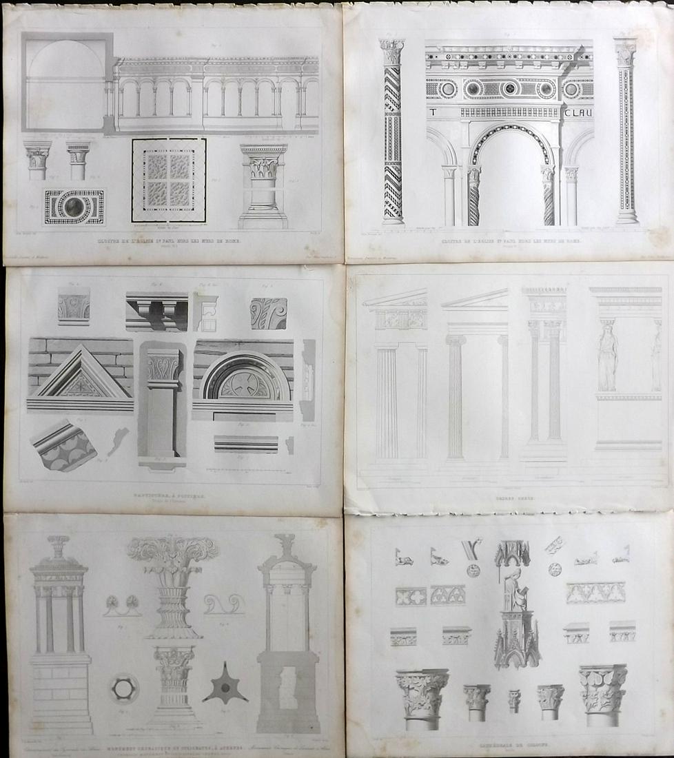 Gailhabaud, Jules 1850 Lot of 6 Architectural Prints: Incl Cologne, Athens, Greek Orders, and Rome. Steel Engravings Published 1850, Paris for "Monuments Anciens et Modernes" by Jules Gailhabaud. Paper Size: 12 x 9 inch (30 x 23cm) Some margin toning and