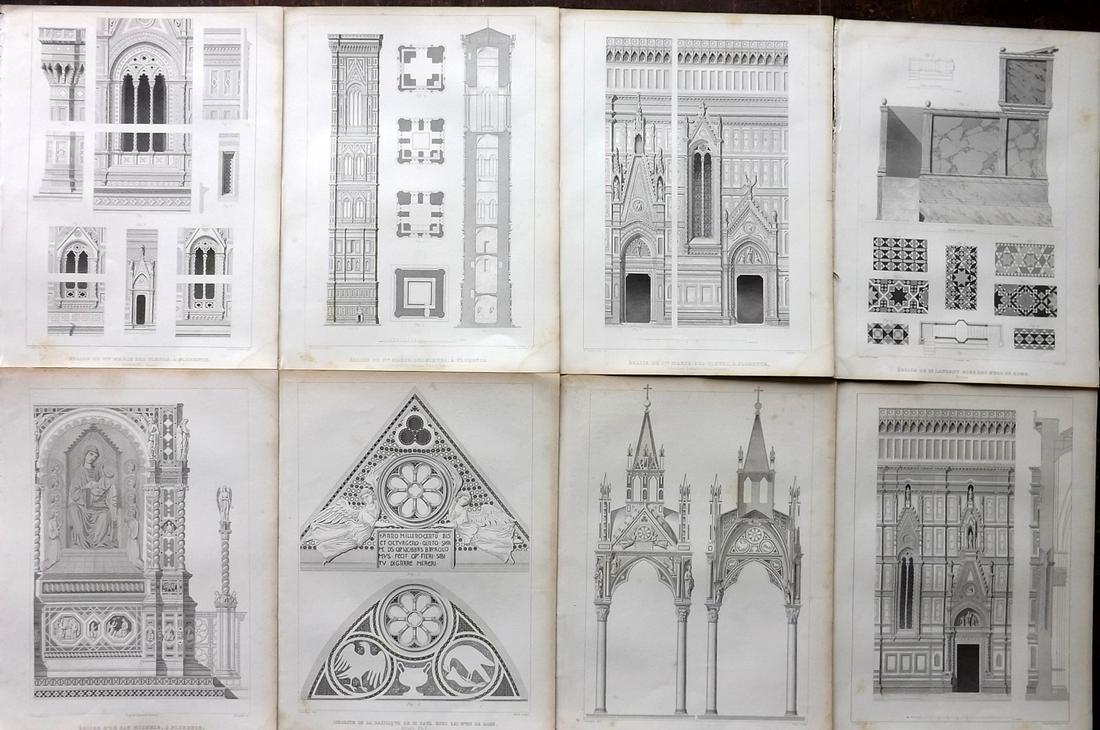Gailhabaud, Jules 1850 Lot of 8 Italian Architectural Prints. Florence & Rome (1 of 2)