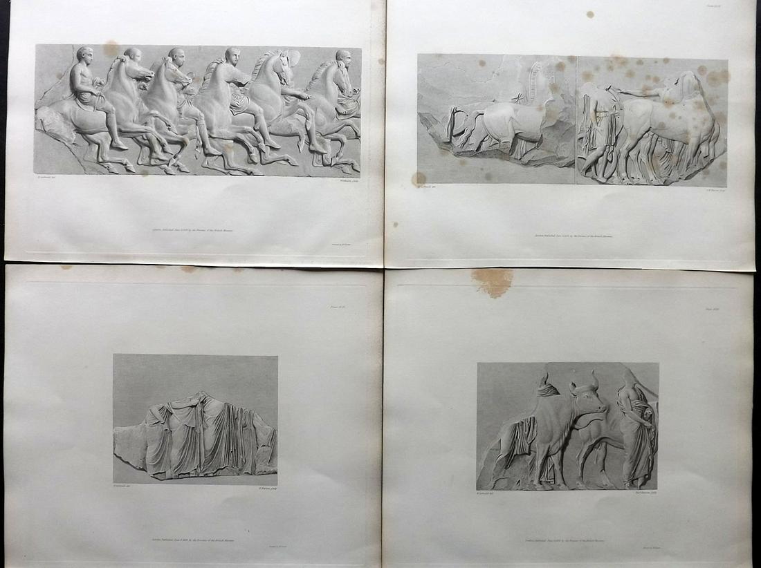 British Museum Ancient Marbles 1839 Lot of 4 Ancient Marble Prints: Steel Engravings Published 1812-61, London for "A Description of the Collection of Ancient Marbles in the British Museum" by the British Museum, Department of Greek and Roman Antiquities. Paper Size:
