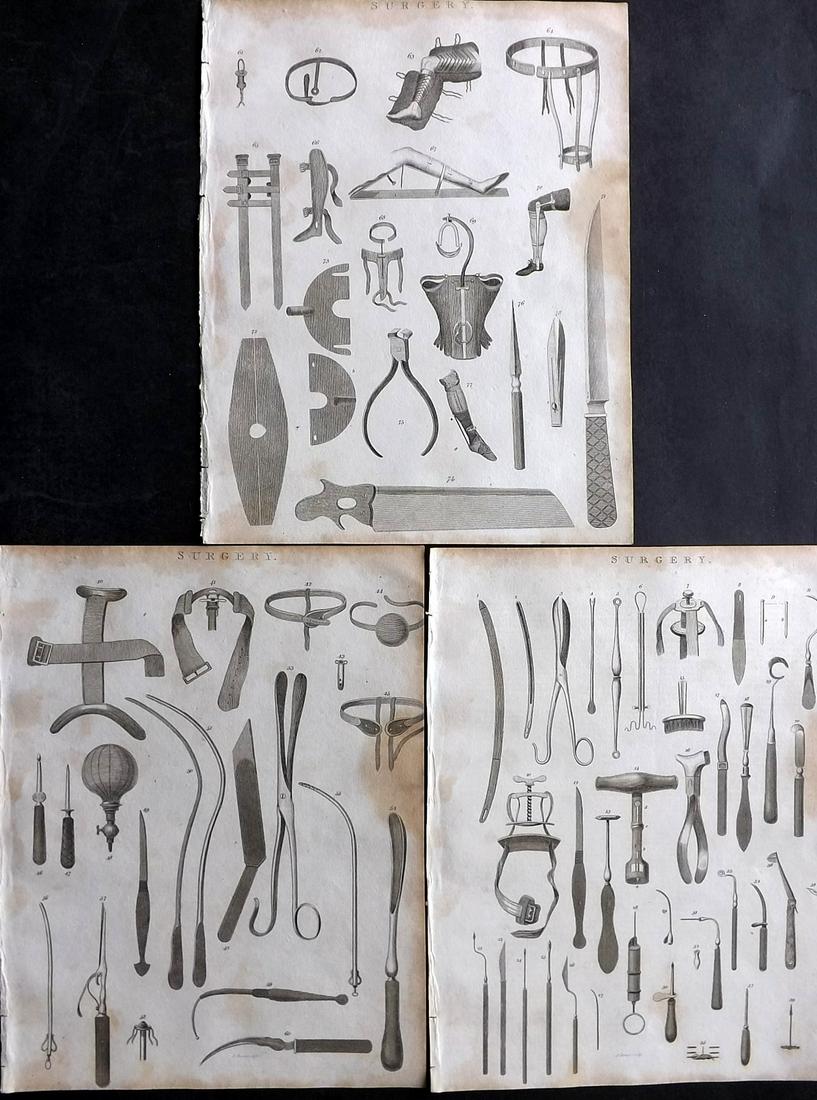 Gregory, G. 1806 Lot of 3 Medial Prints. Surgery: Copper Plates Published 1806, London for "A Dictionary of Arts and Sciences" by G. Gregory. Paper Size: 10.5 x 8 inch (27 x 21cm) Some toning present, otherwise fine