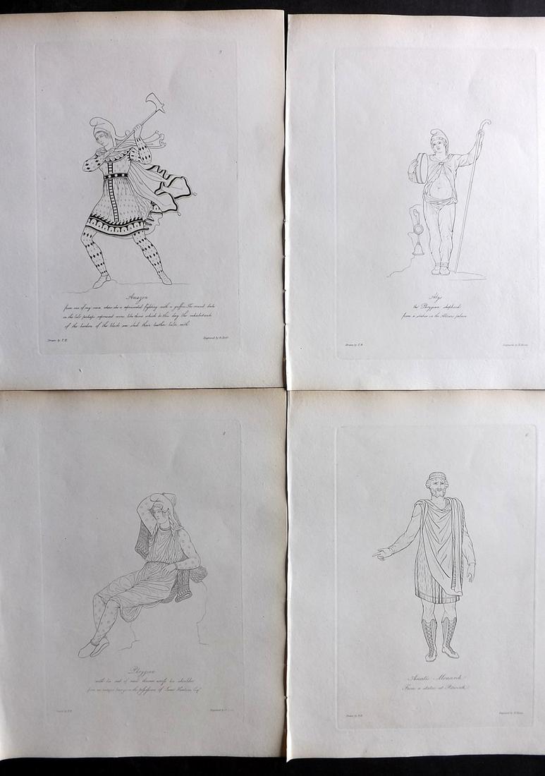 Hope, Thomas 1809 Lot of 4 Ancient Costume Prints. Deluxe Edition: Etching Published 1809, London for "Costume of the Ancients" by Thomas Hope. Deluxe Large Paper Edition. Paper Size: 11 x 9 inch (28 x 23cm) Good Condition