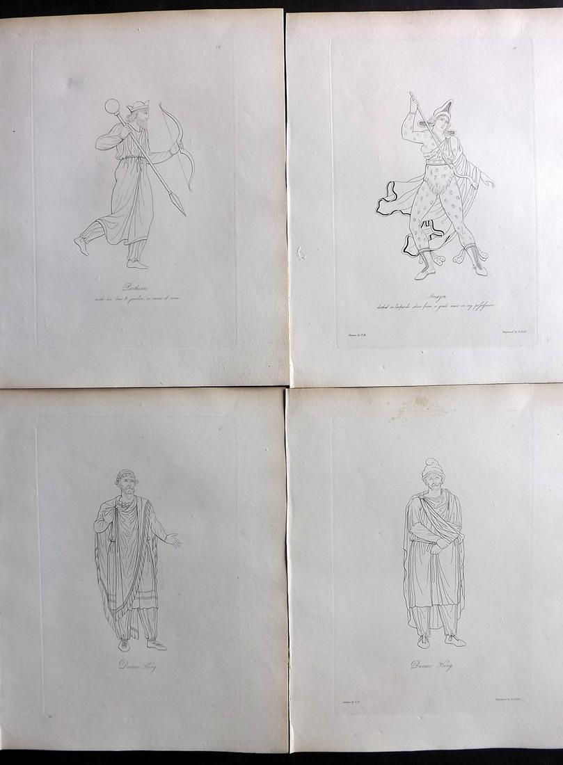 Hope, Thomas 1809 Lot of 4 Ancient Costume Prints. Deluxe Edition: Etching Published 1809, London for "Costume of the Ancients" by Thomas Hope. Deluxe Large Paper Edition. Paper Size: 11 x 9 inch (28 x 23cm) Good Condition
