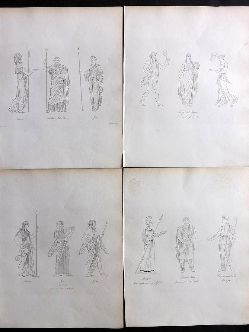 Hope, Thomas 1809 Lot of 4 Ancient Costume Prints. Deluxe Edition: Etching Published 1809, London for "Costume of the Ancients" by Thomas Hope. Deluxe Large Paper Edition. Paper Size: 11 x 9 inch (28 x 23cm) Good Condition