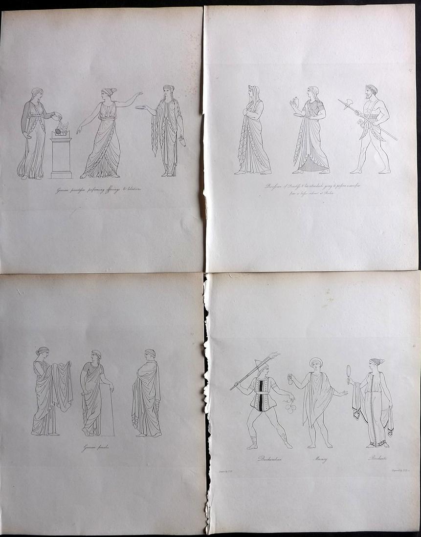 Hope, Thomas 1809 Lot of 4 Ancient Costume Prints. Deluxe Edition: Etching Published 1809, London for "Costume of the Ancients" by Thomas Hope. Deluxe Large Paper Edition. Paper Size: 11 x 9 inch (28 x 23cm) Good Condition