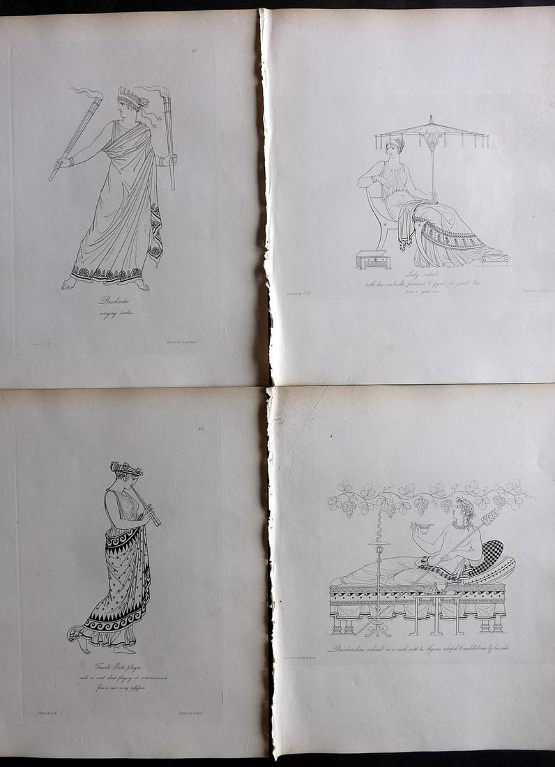 Hope, Thomas 1809 Lot of 4 Ancient Costume Prints. Deluxe Edition: Etching Published 1809, London for "Costume of the Ancients" by Thomas Hope. Deluxe Large Paper Edition. Paper Size: 11 x 9 inch (28 x 23cm) Good Condition