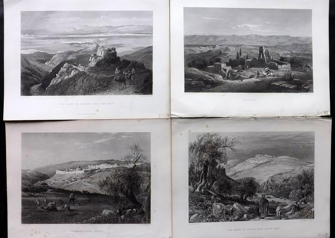 Wilson, Charles 1880 Lot of 4 Folio Prints. Israel & Palestine: Steel Engravings Published 1880-84 by Virtue & Co., London for "Picturesque Palestine, Sinai and Egypt" by Charles Wilson. Paper Size: 12.5 x 9.5 inch (32 x 24cm) Occasional tone spots. Good Condition