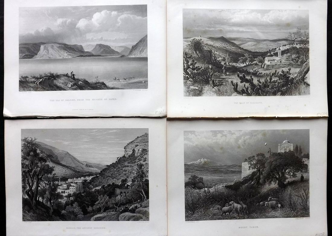 Wilson, Charles 1880 Lot of 4 Folio Prints. Israel & Palestine: Steel Engravings Published 1880-84 by Virtue & Co., London for "Picturesque Palestine, Sinai and Egypt" by Charles Wilson. Paper Size: 12.5 x 9.5 inch (32 x 24cm) Occasional tone spots. Good Condition